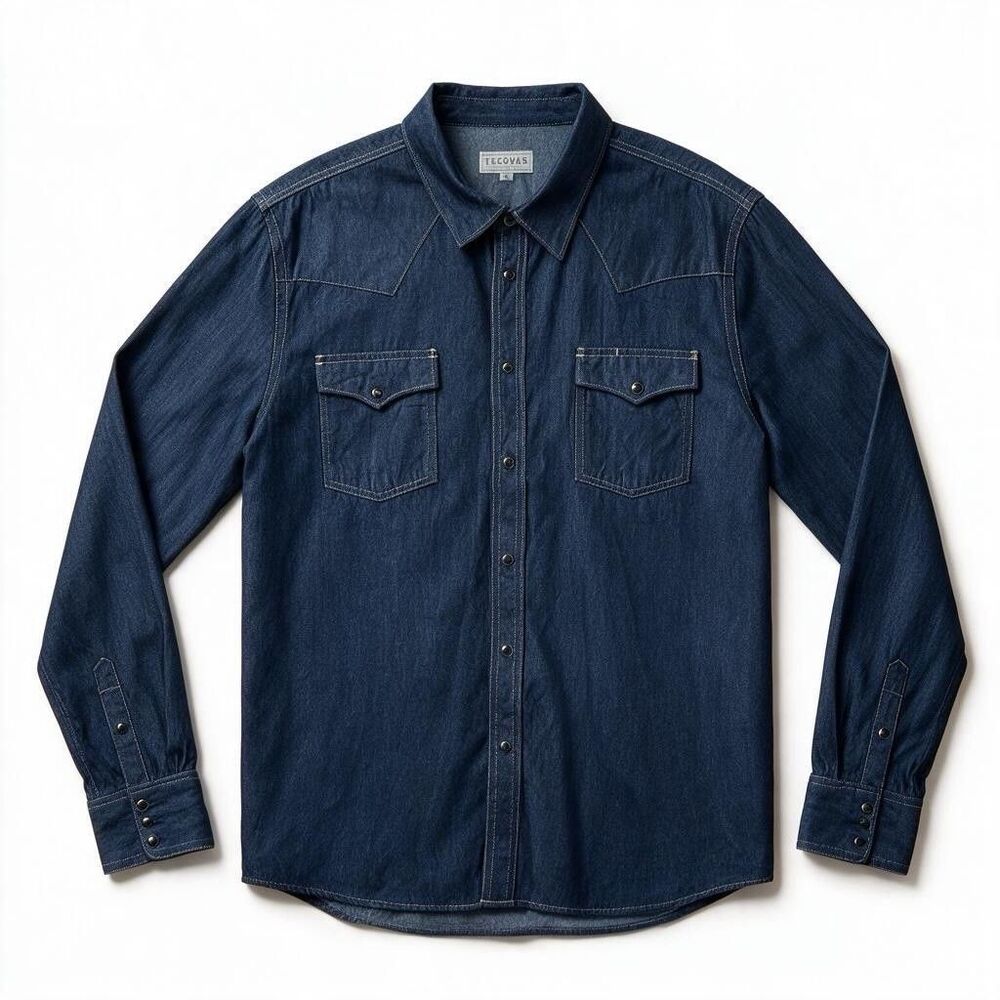 Tecovas Men's Denim Pearl Snap Shirt XL Blue Western Cotton Work Casual